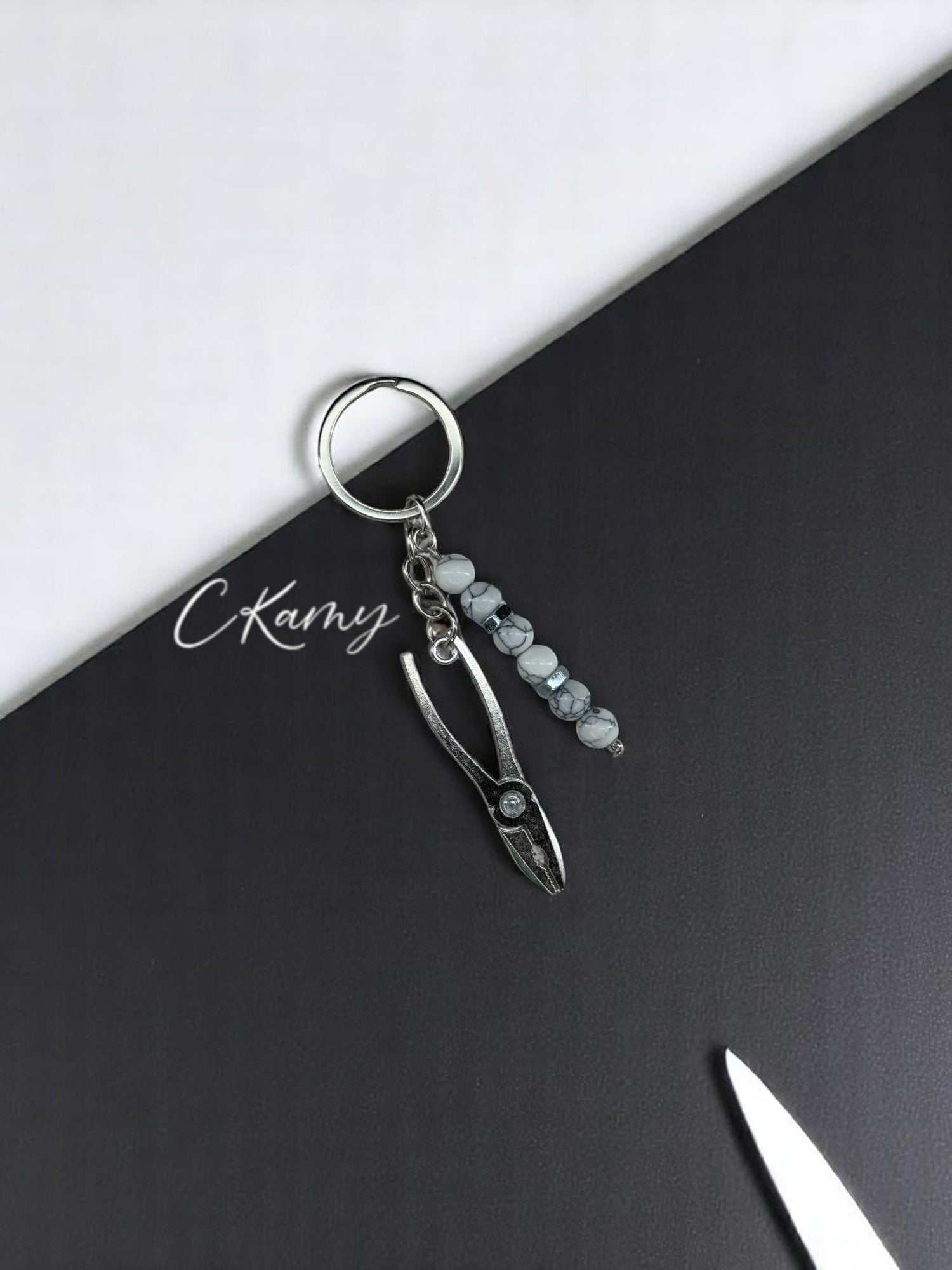 Porte clé personnalisé grande pince blanc