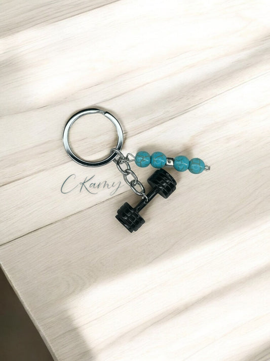 Porte clé personnalisé haltère noir bleu