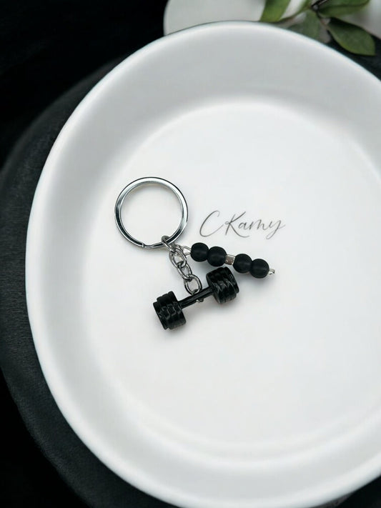 Porte clé personnalisé haltère noir noir