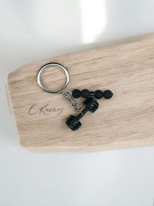Porte clé personnalisé haltère noir noir volcanique