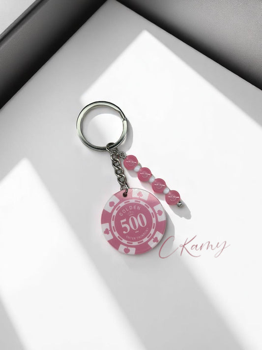 Porte clé personnalisé jeton rose 500