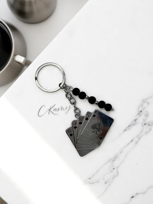 Porte clé personnalisé jeu de carte noir pique
