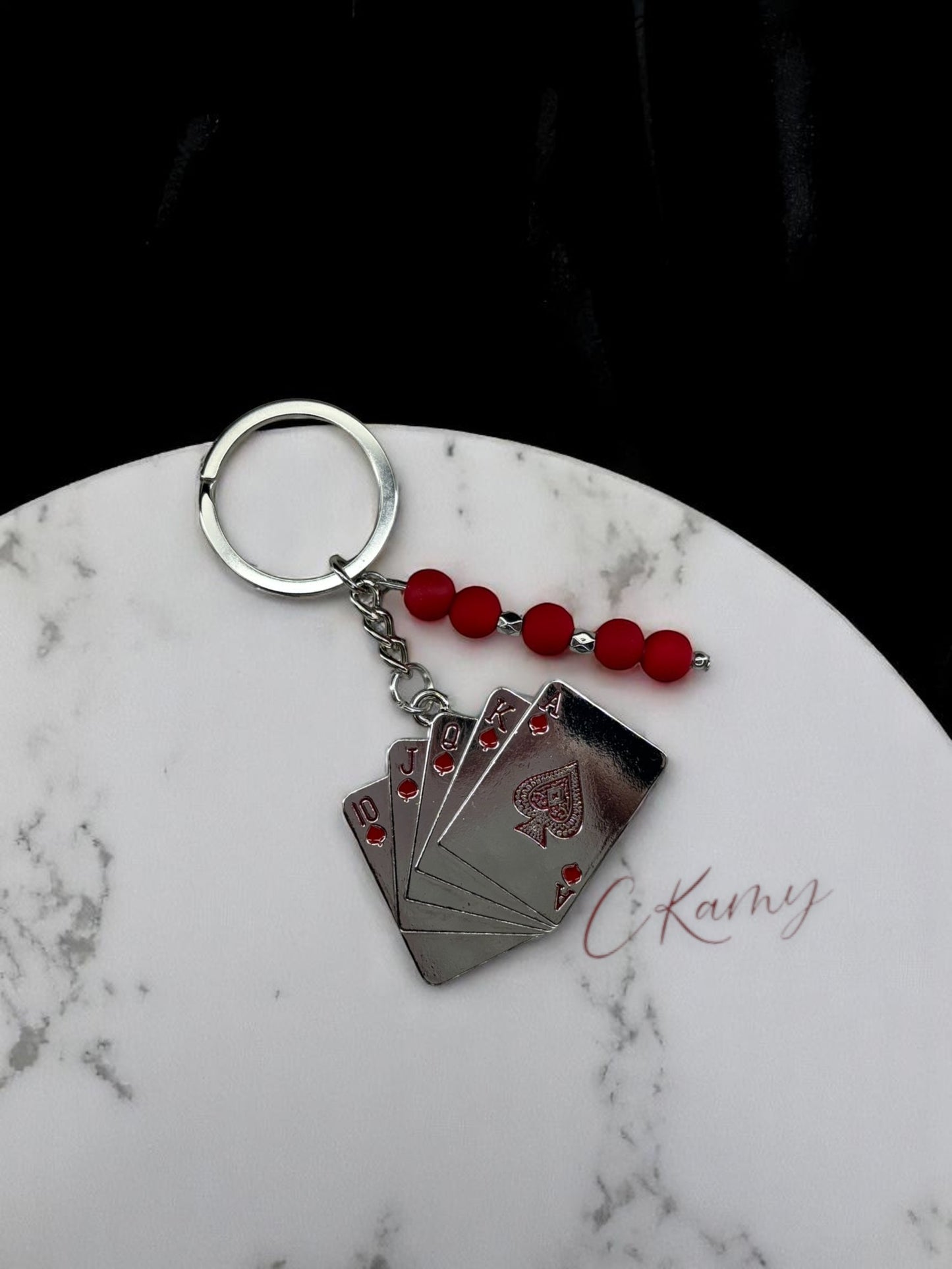 Porte clé personnalisé jeu de carte rouge coeur