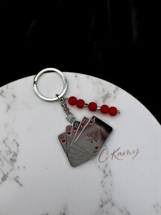 Porte clé personnalisé jeu de carte rouge coeur