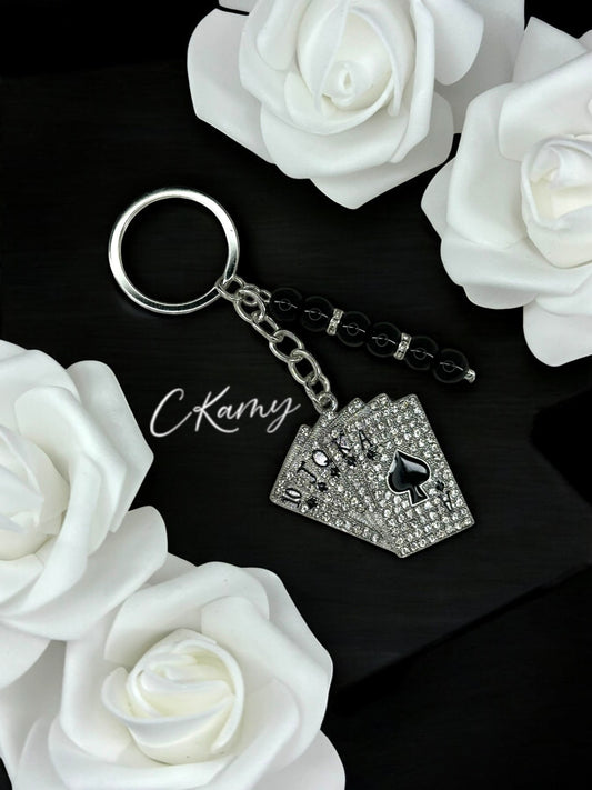 Porte clé personnalisé jeu de carte strass