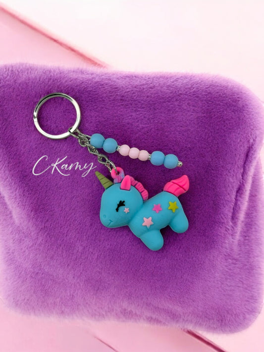 Porte clé personnalisé licorne bleu rose