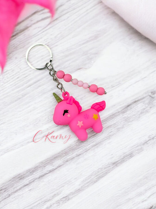 Porte clé personnalisé licorne rose flash