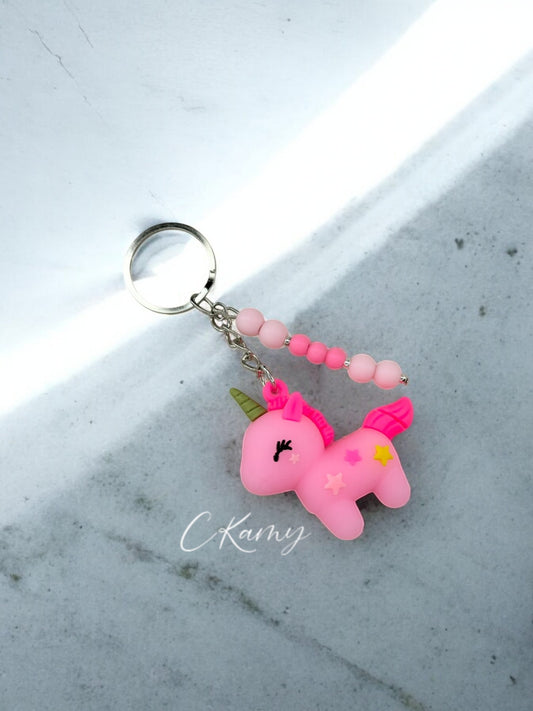 Porte clé personnalisé licorne rose flash rose