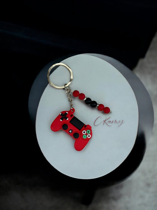 Porte clé personnalisé manette play rouge