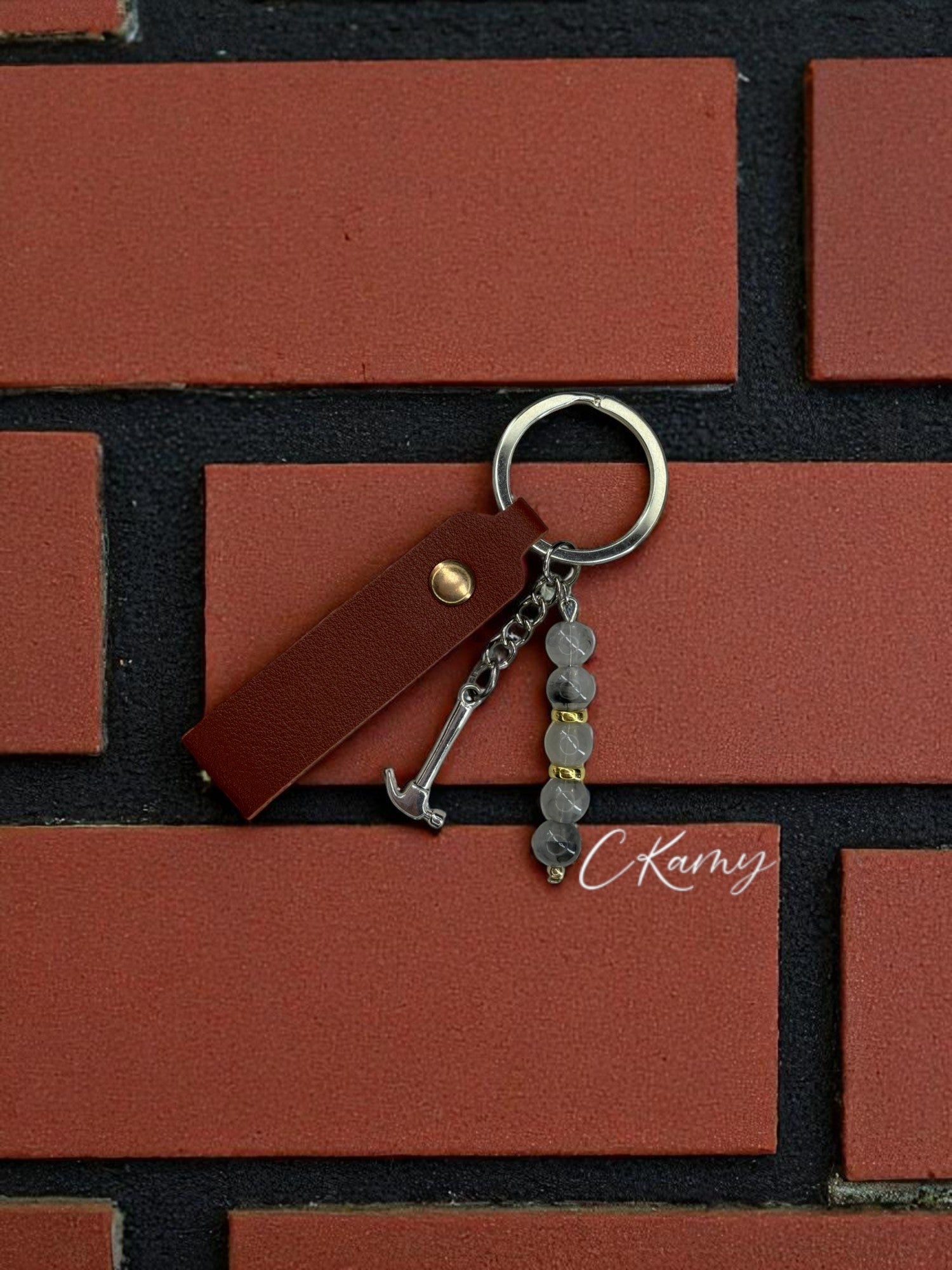 Porte clé personnalisé marteau gris
