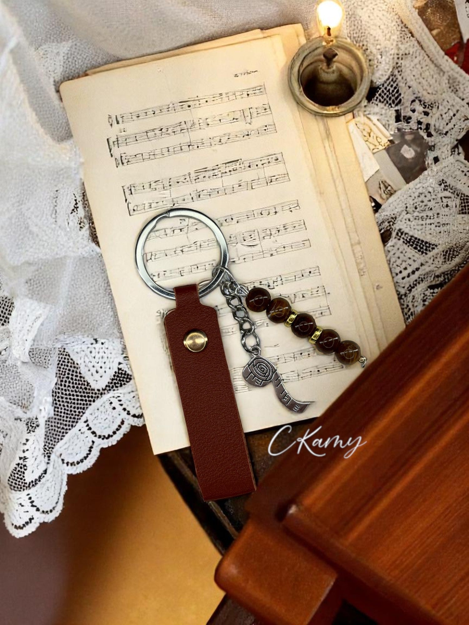 Porte clé personnalisé mètre ruban marron