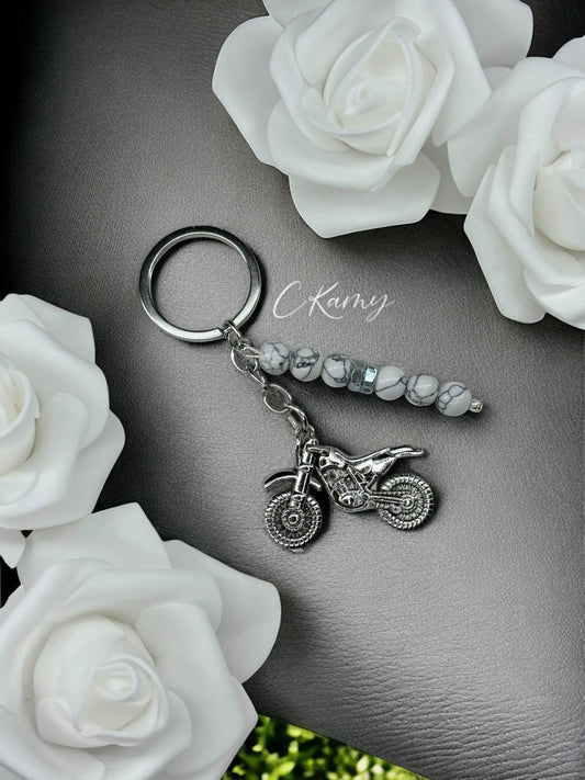 Porte clé personnalisé moto cross blanc