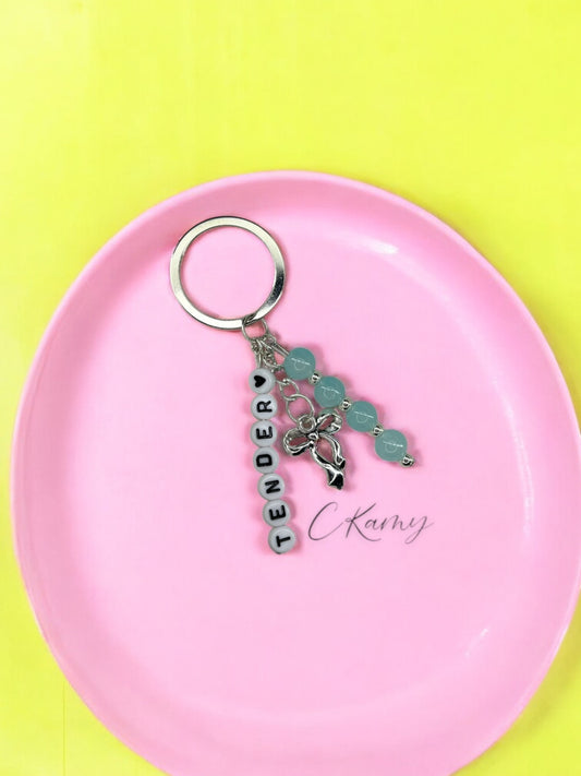 Porte clé personnalisé noeud bleu clair