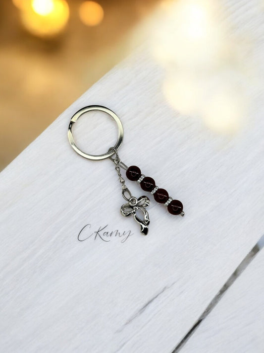 Porte clé personnalisé noeud bordeaux