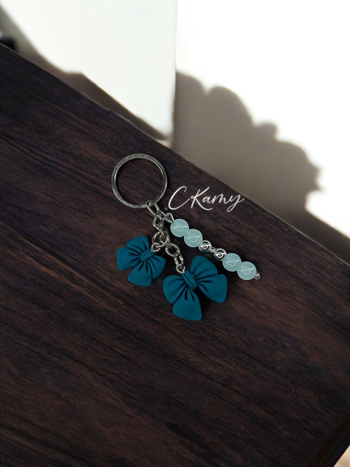 Porte clé personnalisé noeud double bleu