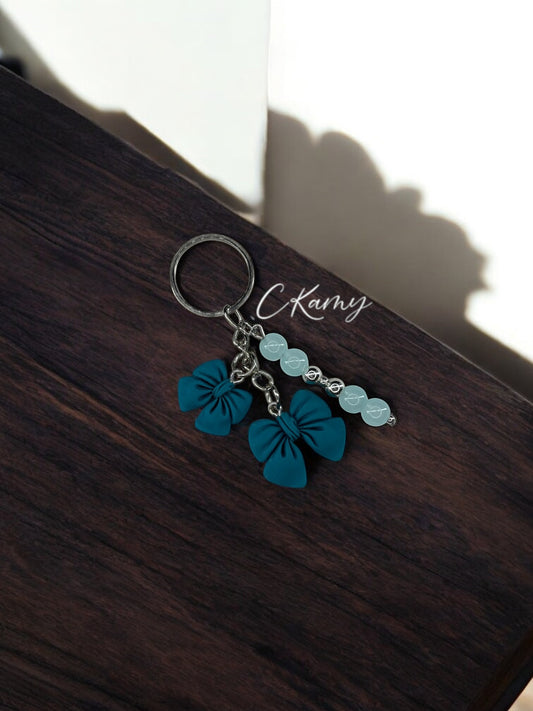 Porte clé personnalisé noeud double bleu