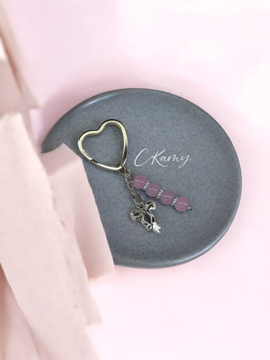 Porte clé personnalisé noeud violet coeur