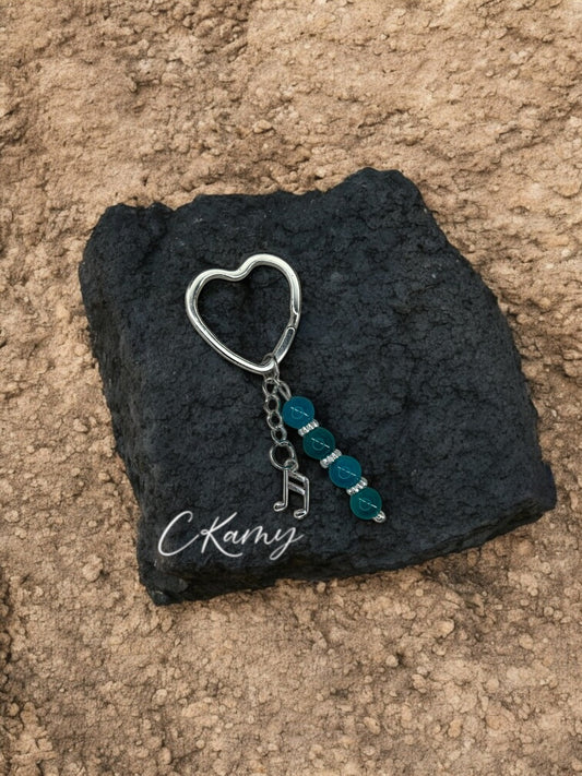 Porte clé personnalisé note de musique bleu turquoise