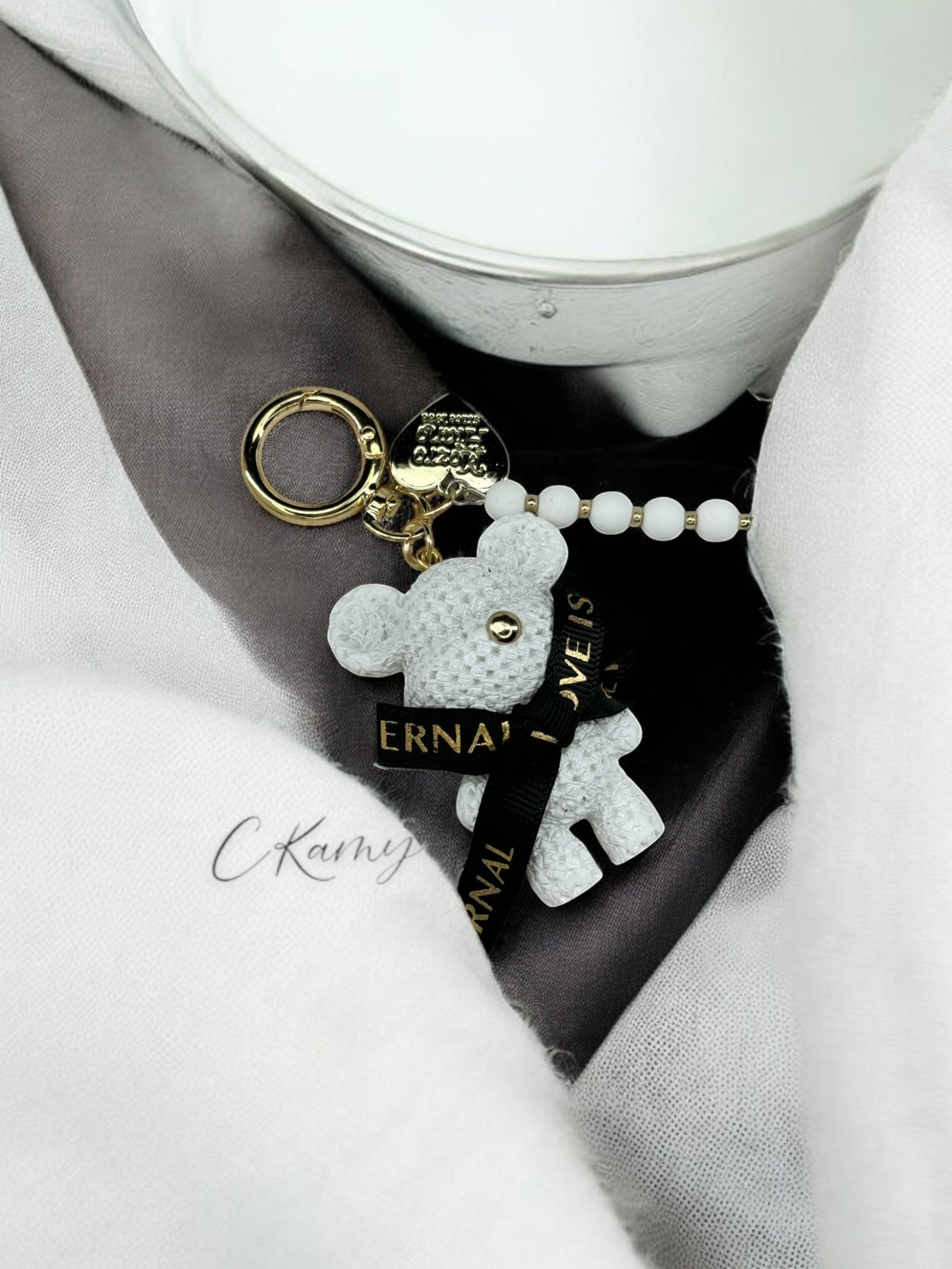 Porte clé personnalisé nounours chic blanc