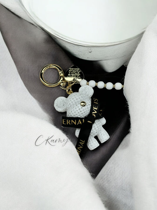 Porte clé personnalisé nounours chic blanc