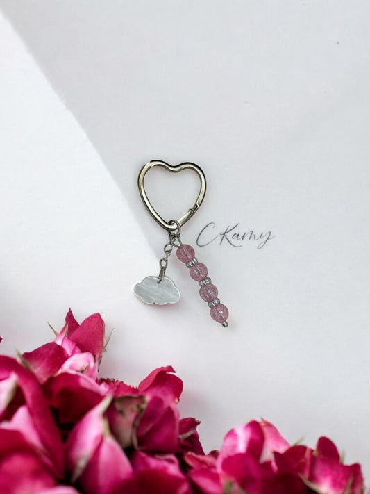 Porte clé personnalisé nuage rose craquelé
