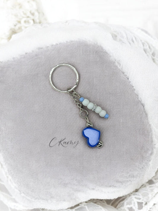 Porte clé personnalisé perle coeur bleu