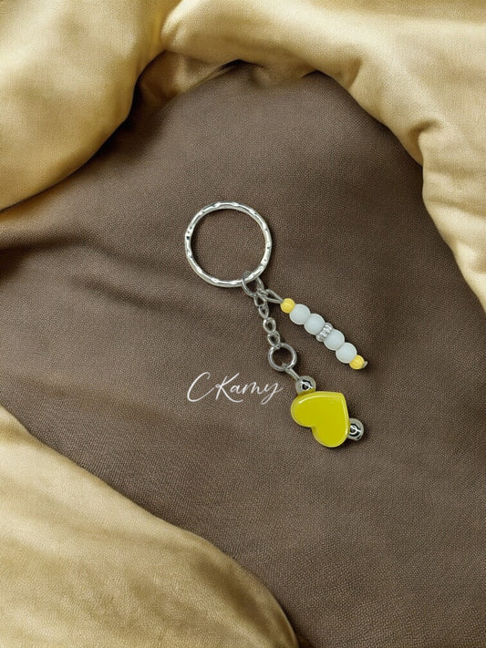 Porte clé personnalisé perle coeur jaune