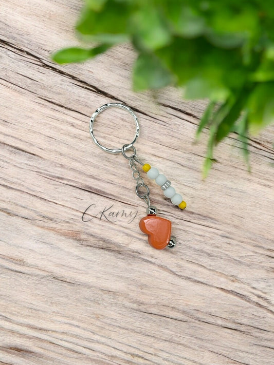 Porte clé personnalisé perle coeur orange