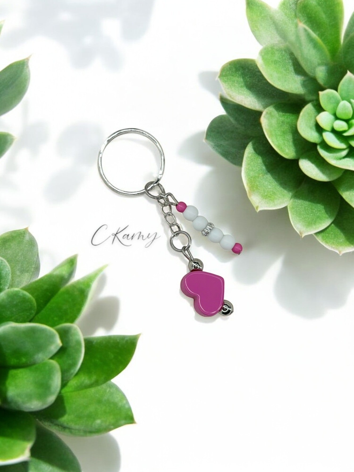 Porte clé personnalisé perle coeur rose