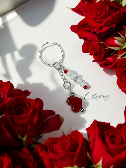 Porte clé personnalisé perle coeur rouge