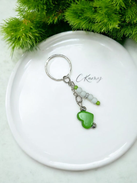 Porte clé personnalisé perle coeur vert clair