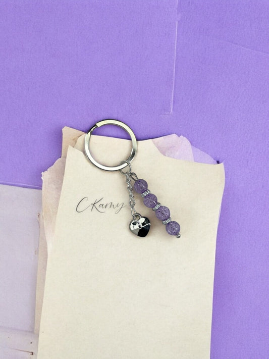 Porte clé personnalisé petit coeur violet craquelé