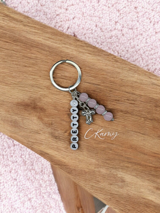 Porte clé personnalisé petit noeud rose clair