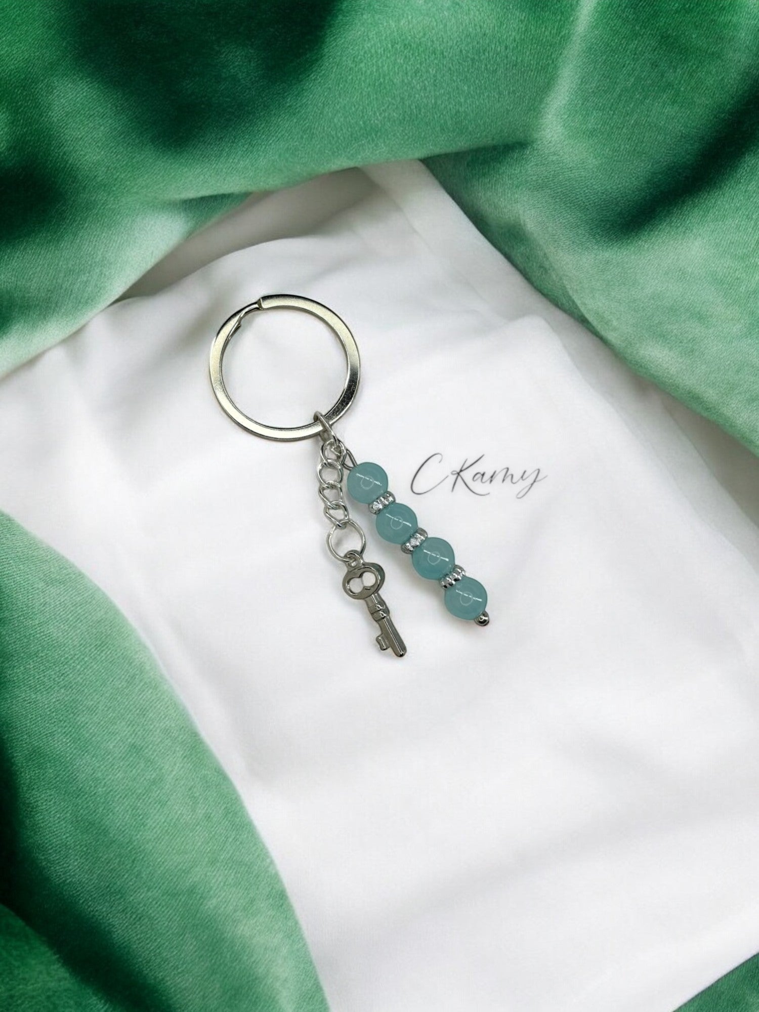 Porte clé personnalisé petite clé bleu clair