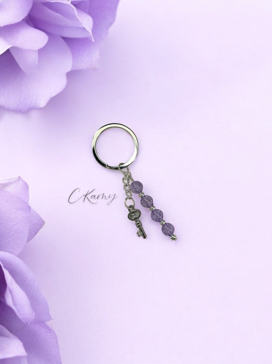 Porte clé personnalisé petite clé violet craquelé