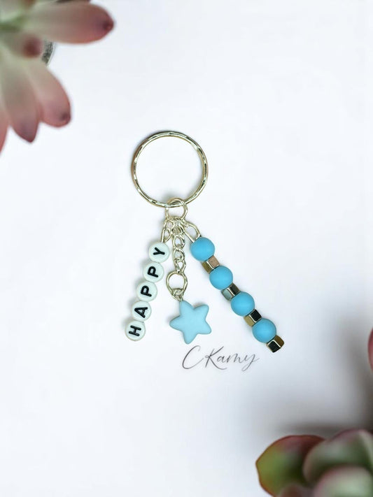 Porte clé personnalisé petite étoile bleu clair carré