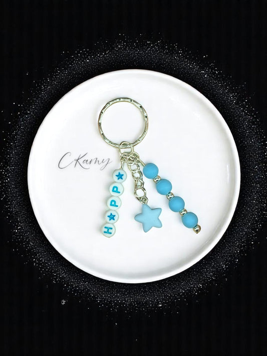 Porte clé personnalisé petite étoile bleu clair rond