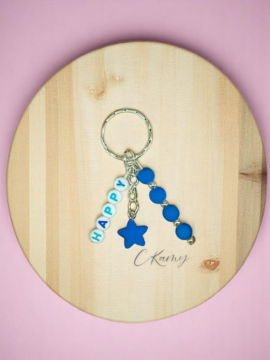 Porte clé personnalisé petite étoile bleu foncé rond