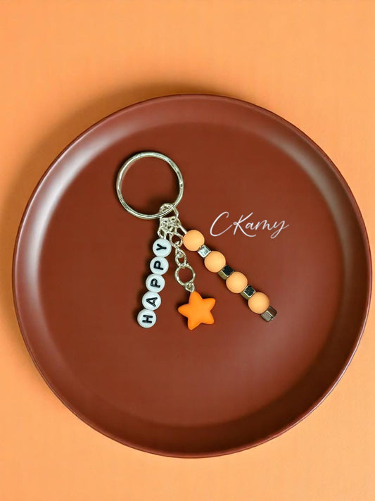 Porte clé personnalisé petite étoile orange carré