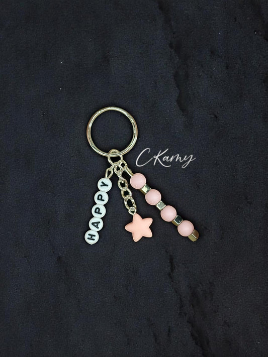 Porte clé personnalisé petite étoile rose clair carré