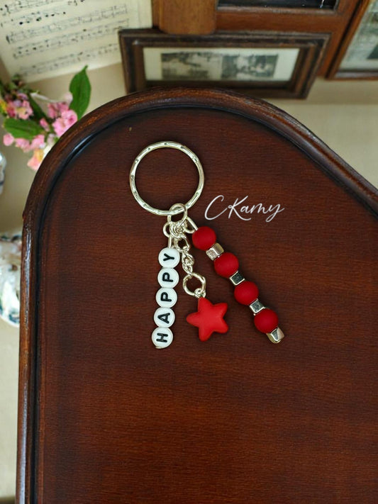 Porte clé personnalisé petite étoile rouge carré