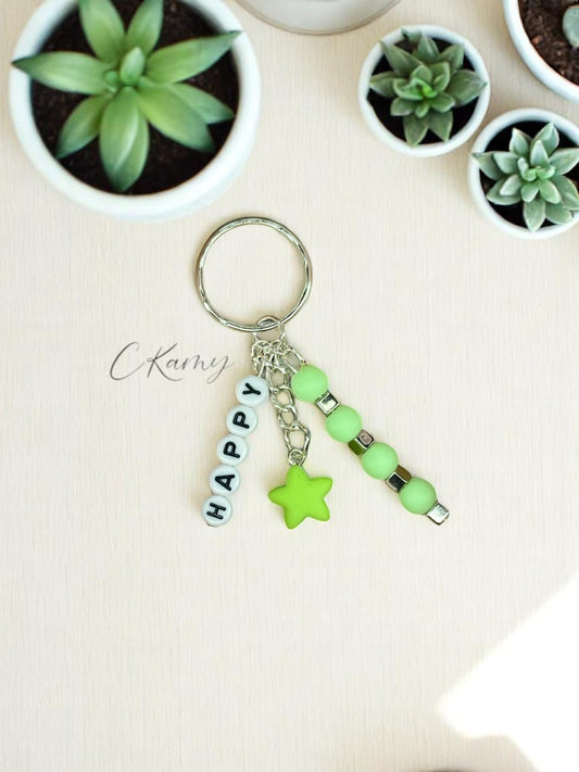 Porte clé personnalisé petite étoile vert carré
