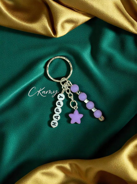 Porte clé personnalisé petite étoile violet carré