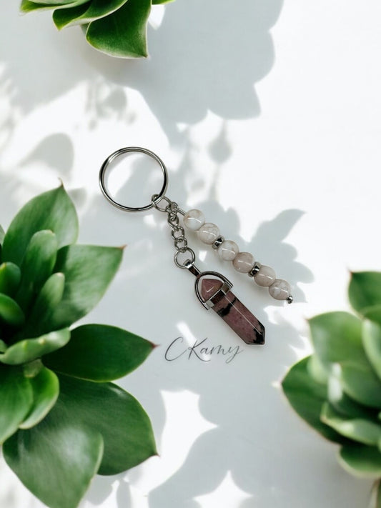 Porte clé personnalisé pierre beige noir