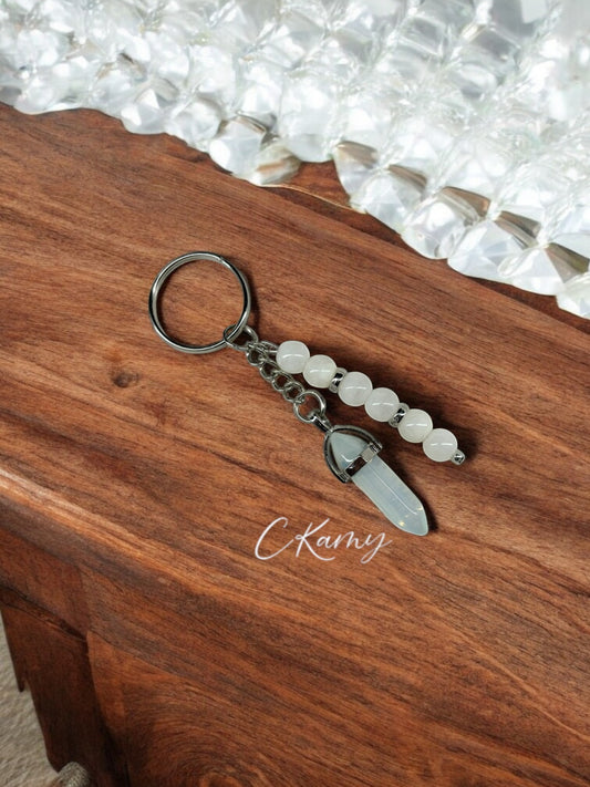 Porte clé personnalisé pierre blanc transparent