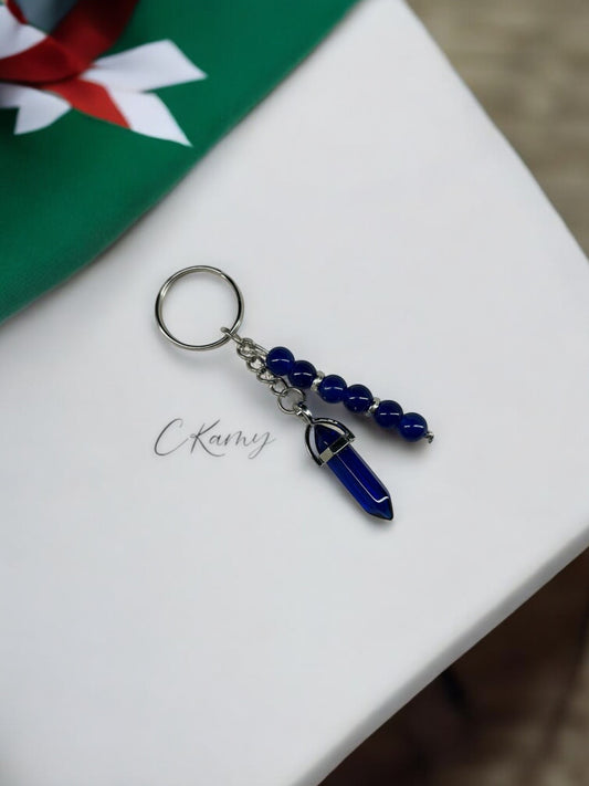 Porte clé personnalisé pierre bleu foncé