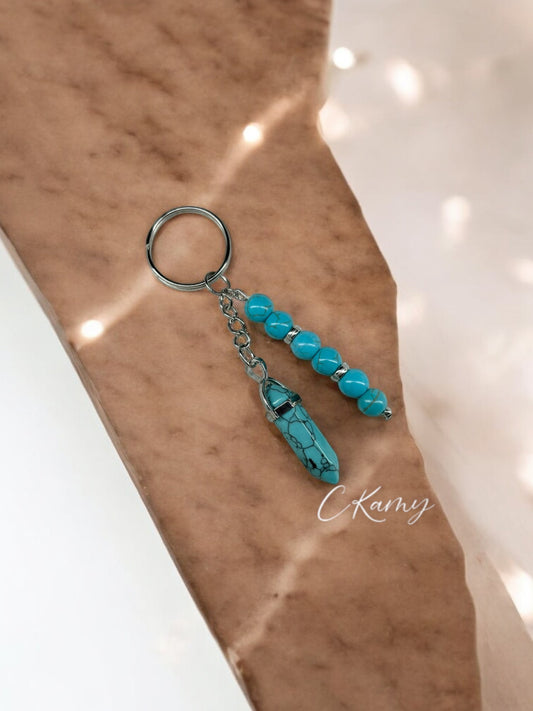Porte clé personnalisé pierre bleu traits