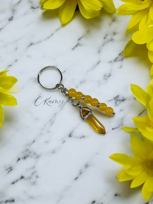 Porte clé personnalisé pierre jaune orangé