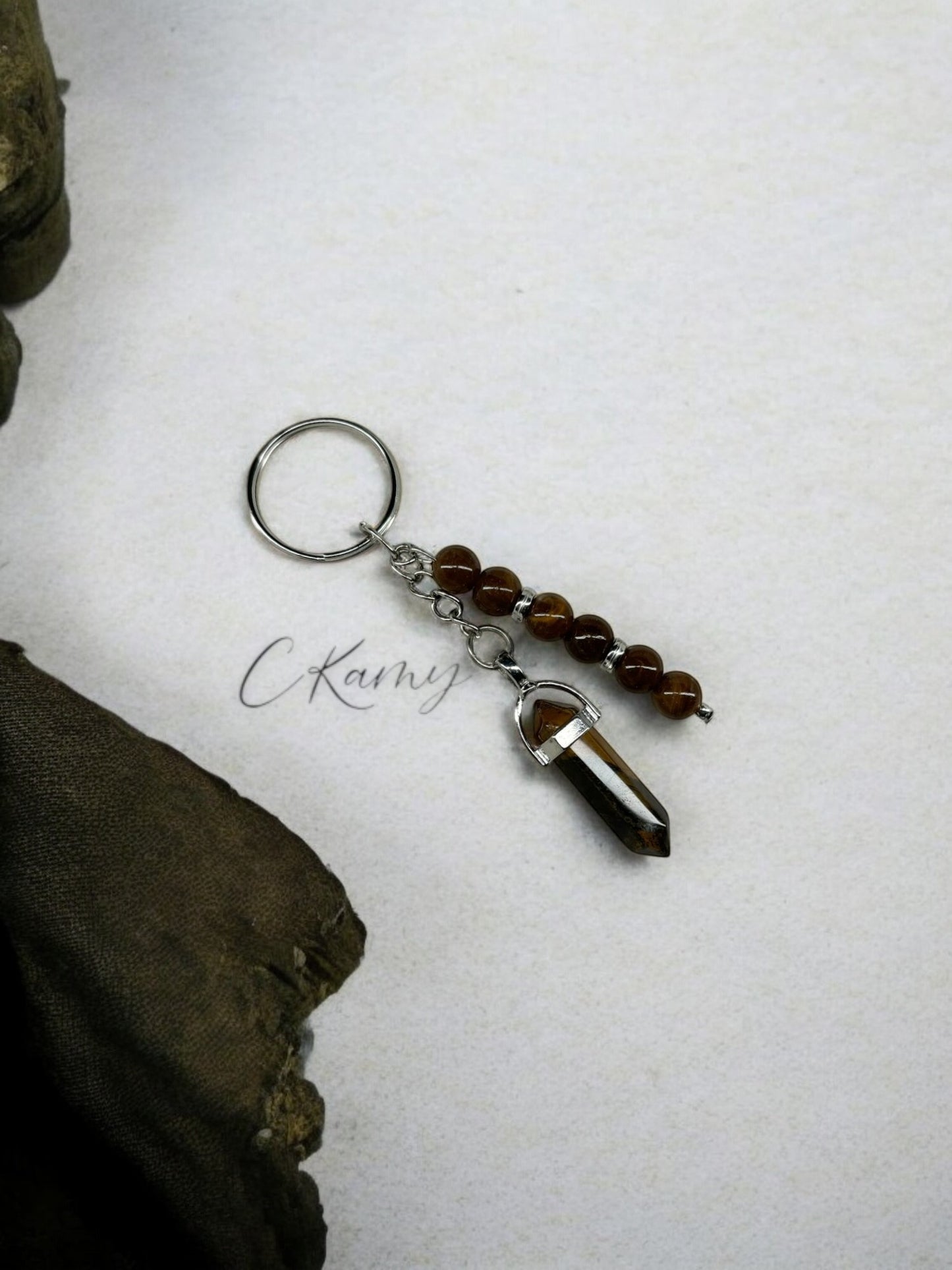 Porte clé personnalisé pierre marron
