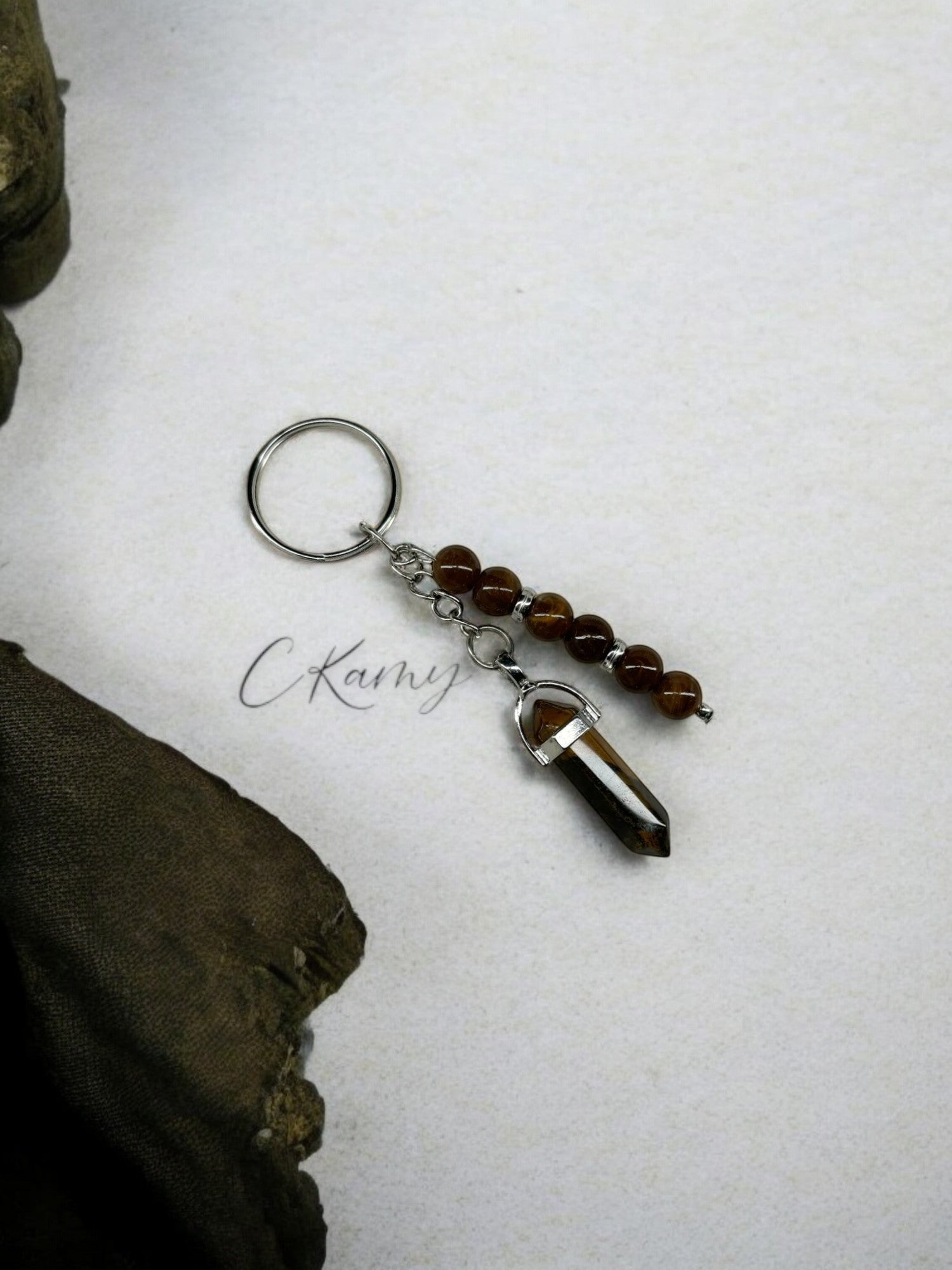 Porte clé personnalisé pierre marron